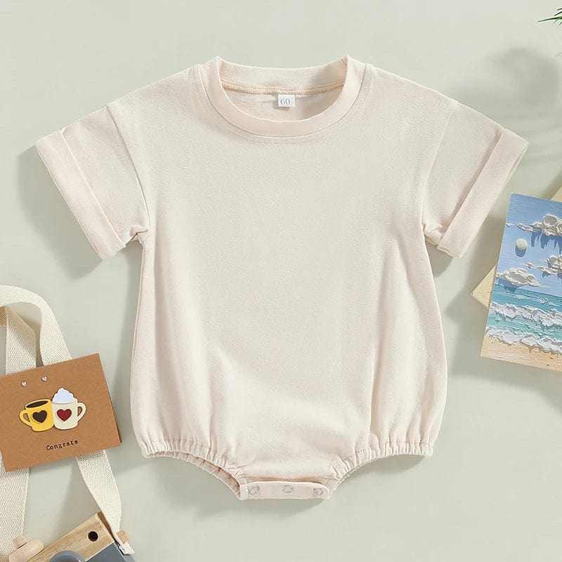 Unisex Baby Boy Girl Solid Color Short Sleeve Bubble Romper Oversized T-Shirt Bodysuit Top Summer Baby Jumpsuits Clothes - SHOWLU FASHION STORE