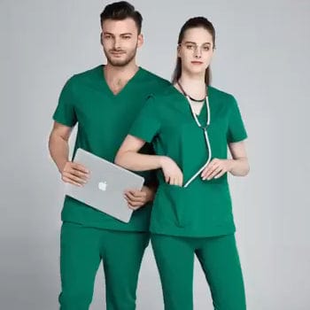 Unisex Showlu jogger scrub suit set with V-neck, medical nursing uniform, ideal for doctors and nurses in hospital settings.
