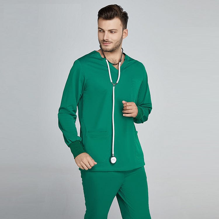Unisex Showlu jogger scrub suit set with V-neck design, ideal for medical professionals and hospital staff.