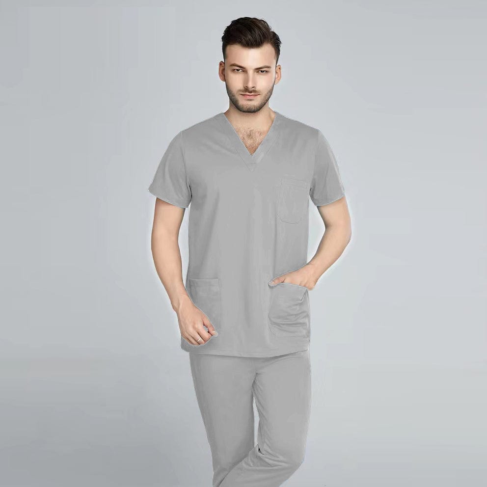 Unisex Showlu jogger scrub suit set with V-neck design, ideal for medical professionals in hospital and nursing environments.