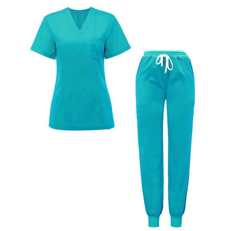 Unisex Showlu jogger scrub suit set with V-neck design, ideal for medical professionals, hospital uniform, comfortable and professional.