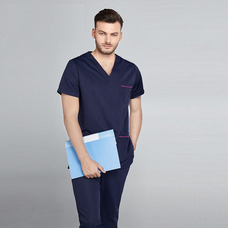 Unisex Showlu jogger scrub suit set with V-neck, medical nursing uniform for doctors and nurses, hospital work attire.