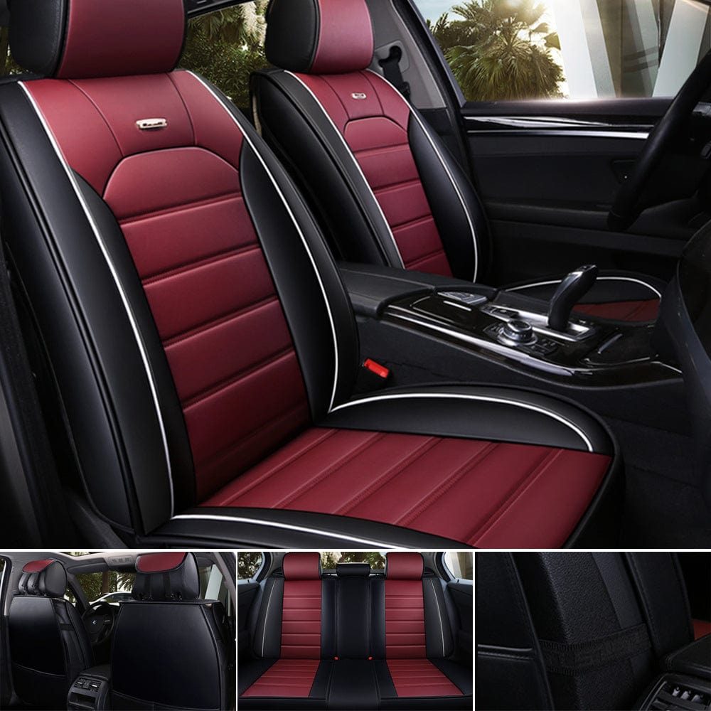 Showlu Luxury Faux Leather Car Seat Cover Full Set in waterproof, fashion sport design with adjustable rear bench pad and high elasticity foam.