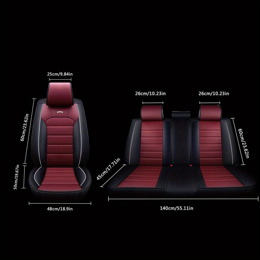 Showlu luxury faux leather car seat cover full set with waterproof, adjustable foam padding, sport design, and universal fit for cars.