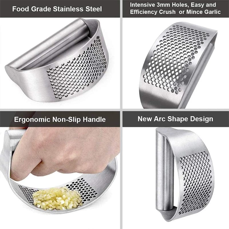Stainless steel garlic press and ginger rocker from SHOWLU FASHION STORE, ergonomic manual mincer tool for crushing garlic and ginger.