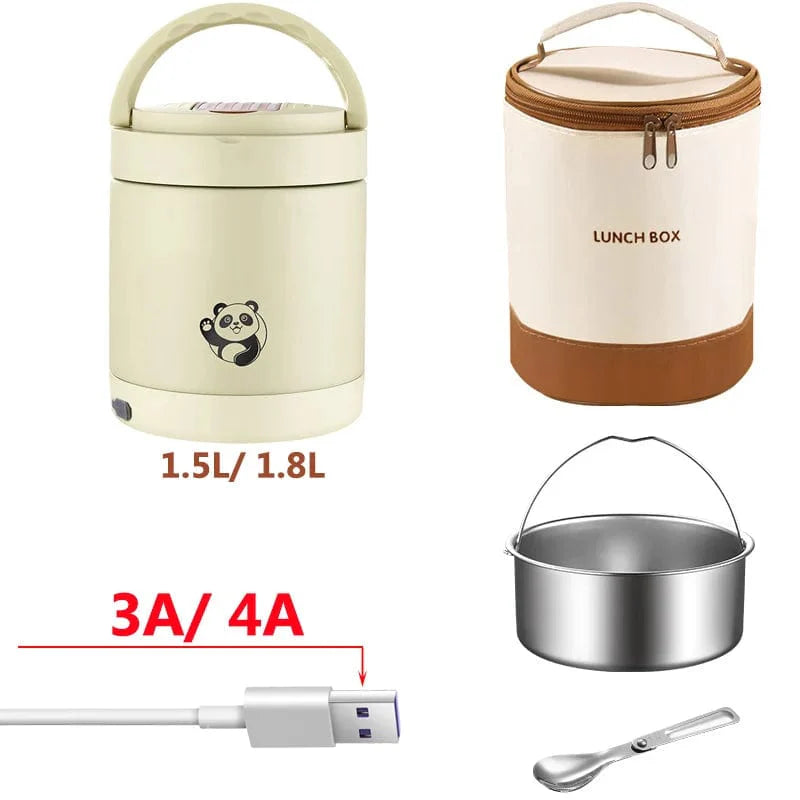 Showlu USB Electric Heated Lunch Box in stainless steel with leakproof design, portable for office, school, or outdoor use.