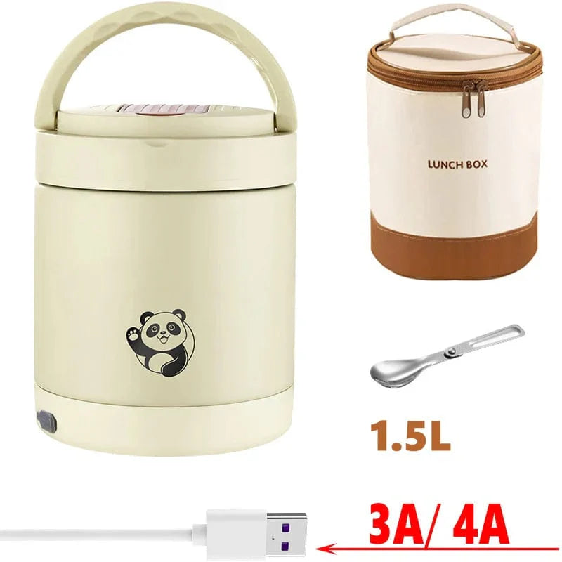 Showlu USB electric heated lunch box with stainless steel container, leakproof design, portable for office, school, or travel use.