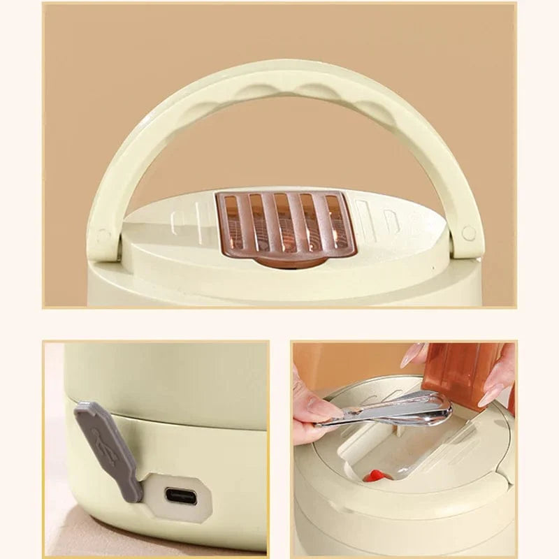 Showlu USB electric heated lunch box in stainless steel with leakproof design, portable for office, school, or travel use.