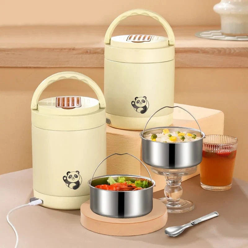 Showlu USB Electric Heated Lunch Box in stainless steel, portable food warmer with leakproof design for office, school, or travel.