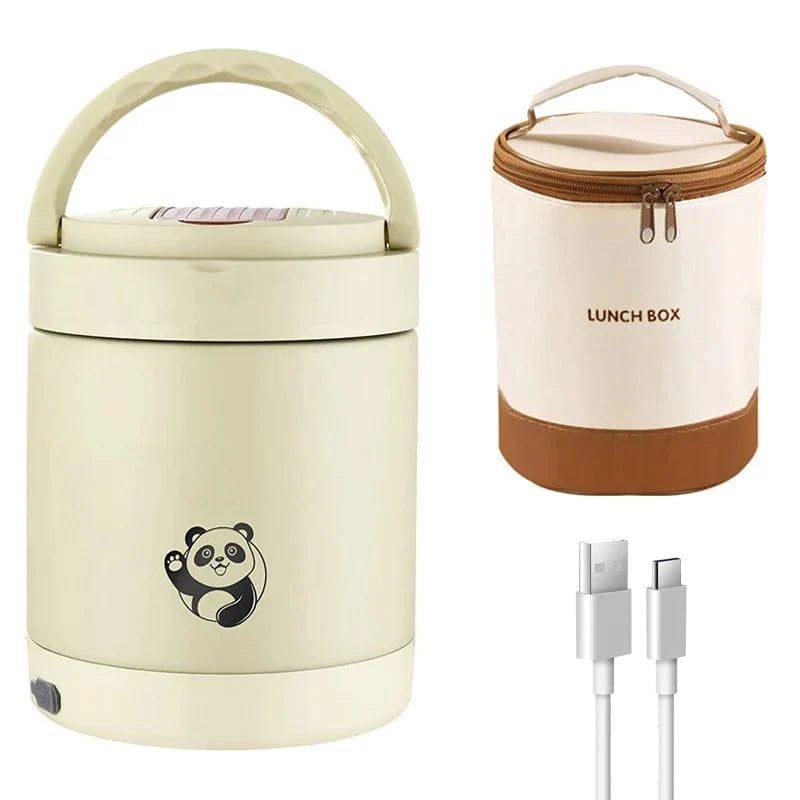 Showlu USB electric heated lunch box with stainless steel container, leakproof design, portable for office, school, or travel.