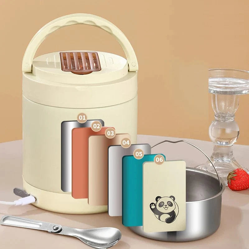 Showlu USB Electric Heated Lunch Box with 1.8L stainless steel food warmer, leakproof, portable for office, school, or travel.