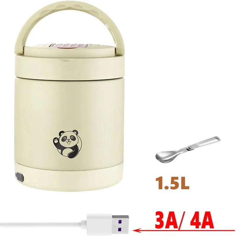 Showlu USB electric heated lunch box in stainless steel with leakproof design, portable for office, school, or outdoor use.