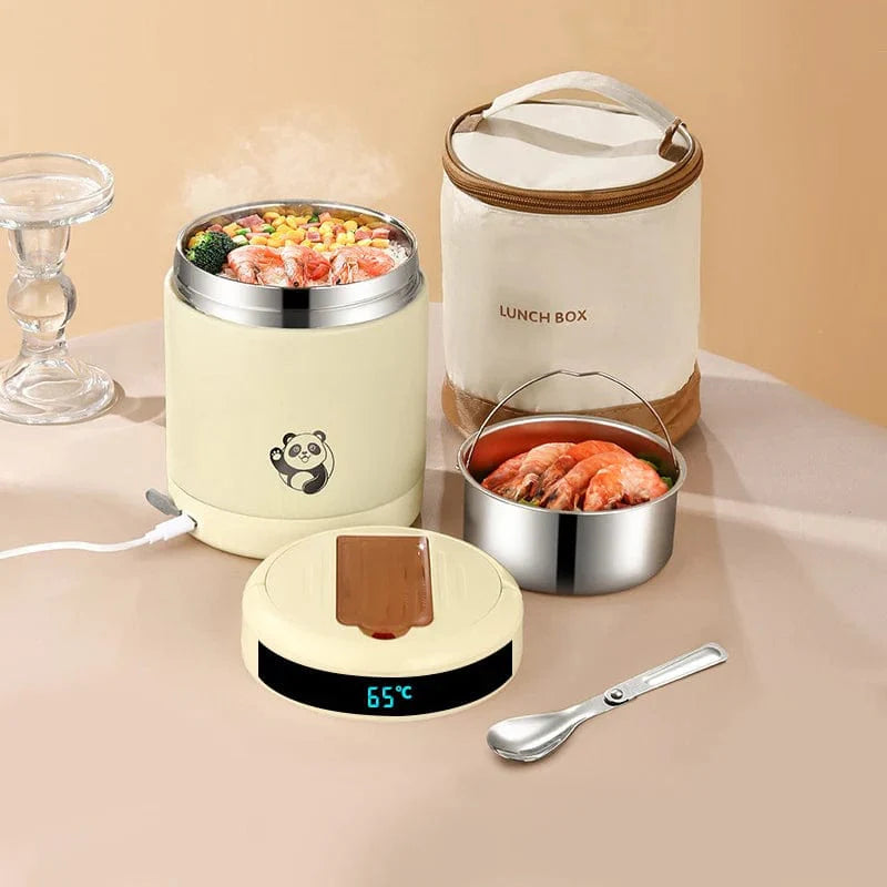 Showlu USB electric heated lunch box with stainless steel container, leakproof design, portable for office, school, or car use.