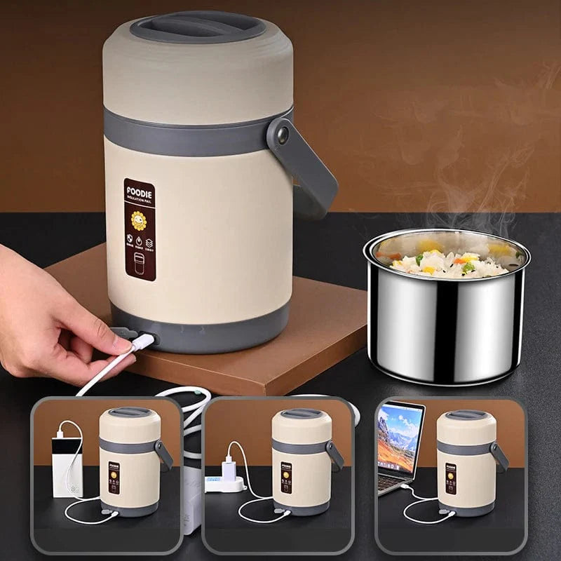 Showlu USB electric heated lunch box with stainless steel container, ideal for keeping food warm at the office or school