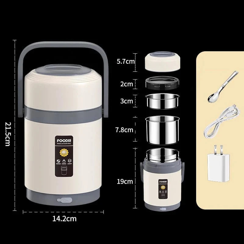 Showlu USB electric heated lunch box with stainless steel container, portable food warmer for hot meals at office or school