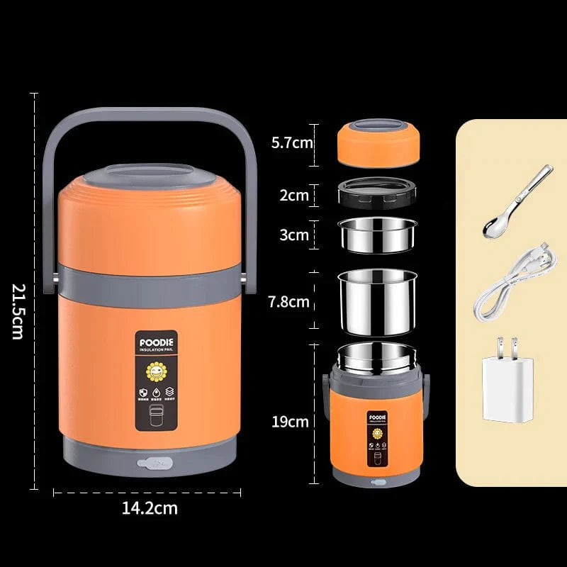 Showlu USB electric heated lunch box with stainless steel container, ideal for keeping food warm at office or school.