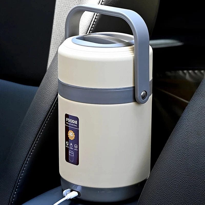 Showlu USB electric heated lunch box with stainless steel container, portable food warmer for hot meals at work or school.