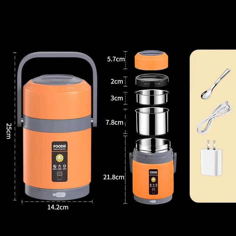 Showlu USB electric heated lunch box with stainless steel container, ideal for keeping food warm at office or school.