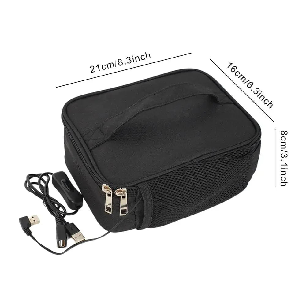 Showlu USB electric heating lunch bag made of waterproof Oxford fabric, designed for food warming and portability during travel.