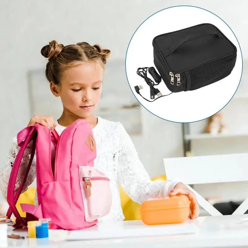 Showlu USB electric heating lunch bag made of waterproof Oxford fabric, designed for food warming during travel or camping.