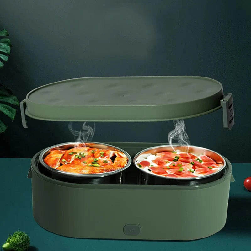 Showlu USB heated electric lunch box with stainless steel food container, portable electric food warmer for hot meals.