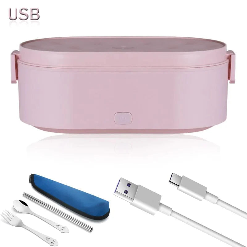 Showlu USB heated electric lunch box with stainless steel food container for portable, convenient meal warming.