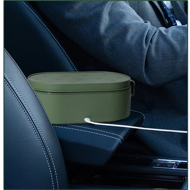 Showlu USB heated electric lunch box with stainless steel food container, portable food warmer for hot meals.