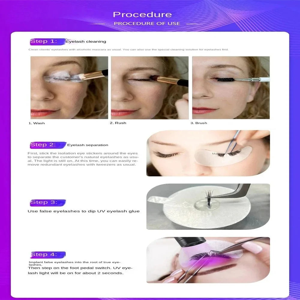 Showlu Fashion Vusum 5W UV LED floor lamp with foot switch, used for eyelash and manicure glue curing, featuring ultraviolet light.