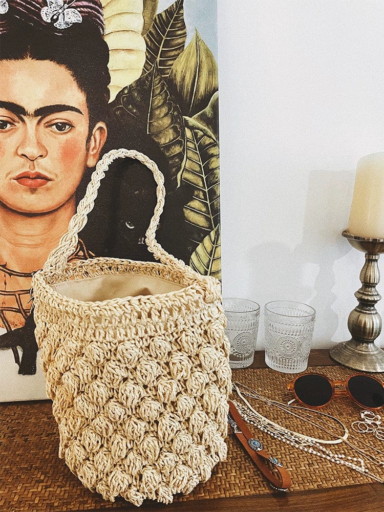 Showlu Fashion straw shoulder bag with woven pillow design, perfect for seaside vacation, casual summer tote.