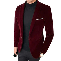Velvet Men Blazer Temperament Turndown Collar Single Button Slim Fit Men Suit Coat Elegant Velvet Lining Male Formal Suit Jacket - SHOWLU FASHION STORE