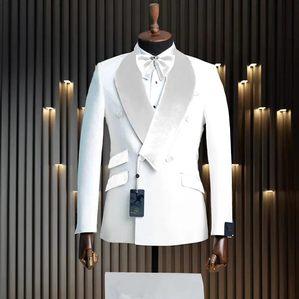 SHOWLU Men's 2-Piece Velvet Wedding Tuxedo with classic wool blazer and pants, white formal suit for grooms, available in multiple sizes