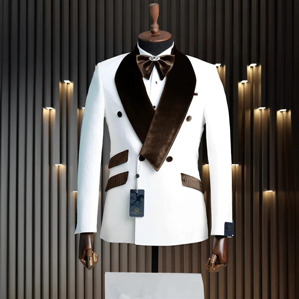 Velvet Men's Suit 2 Piece Formal Wedding Tuxedo Groom's Jacket Pants White Classic Design Outfit XS - 5XL Mens suit - SHOWLU FASHION STORE
