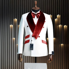 Velvet Men's Suit 2 Piece Formal Wedding Tuxedo Groom's Jacket Pants White Classic Design Outfit XS - 5XL Mens suit - SHOWLU FASHION STORE
