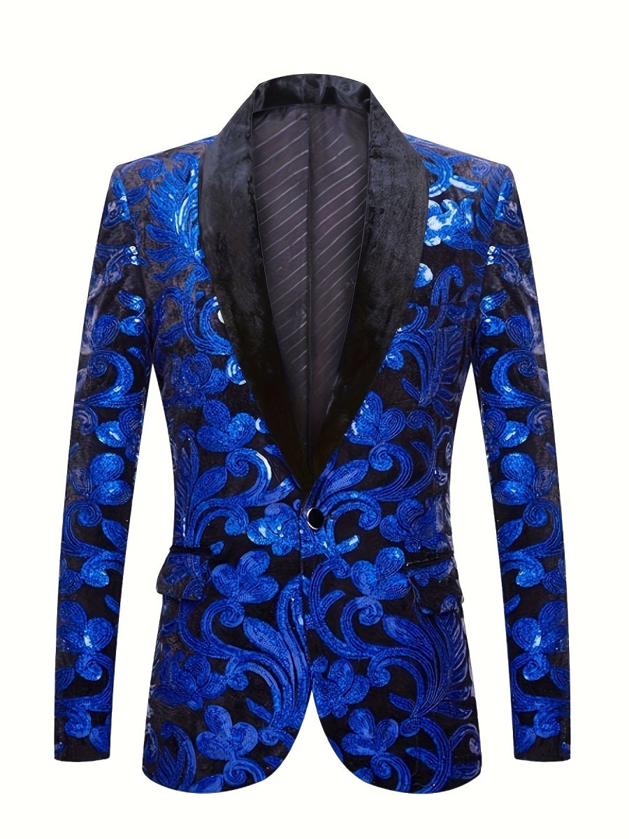 SHOWLU FASHION velvet blazer with floral print, shawl collar, long sleeves, regular fit, perfect for spring, summer, fall parties.