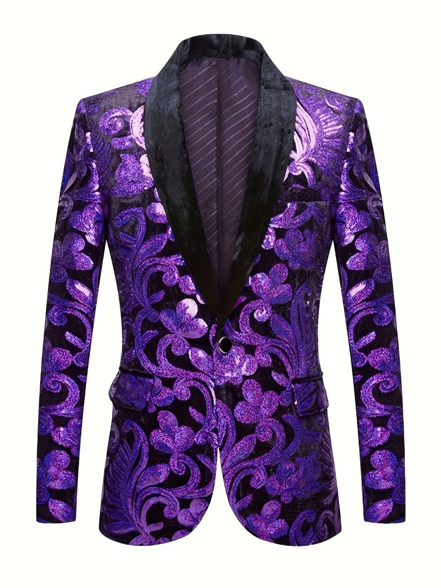 SHOWLU FASHION velvet blazer with floral print, shawl collar, long sleeves, regular fit, perfect for spring and summer parties.
