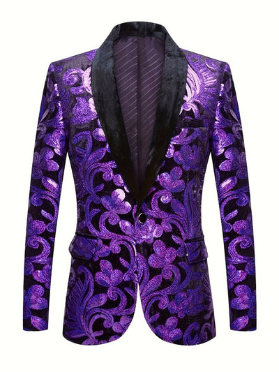 SHOWLU FASHION Velvet Shawl Collar Blazer – Floral Print Suit Jacket