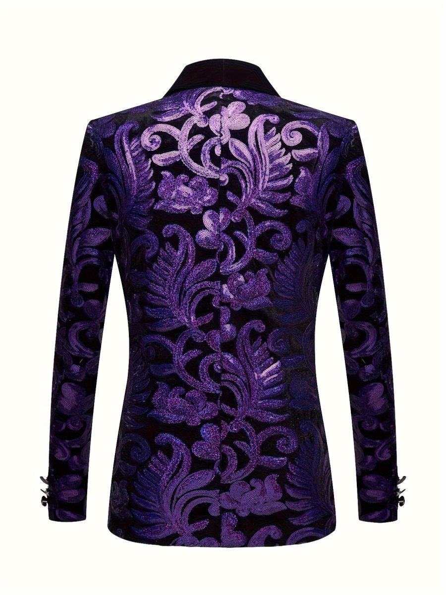 SHOWLU FASHION velvet blazer with shawl collar and floral print, long sleeves, regular fit, suitable for spring, summer, and fall parties.