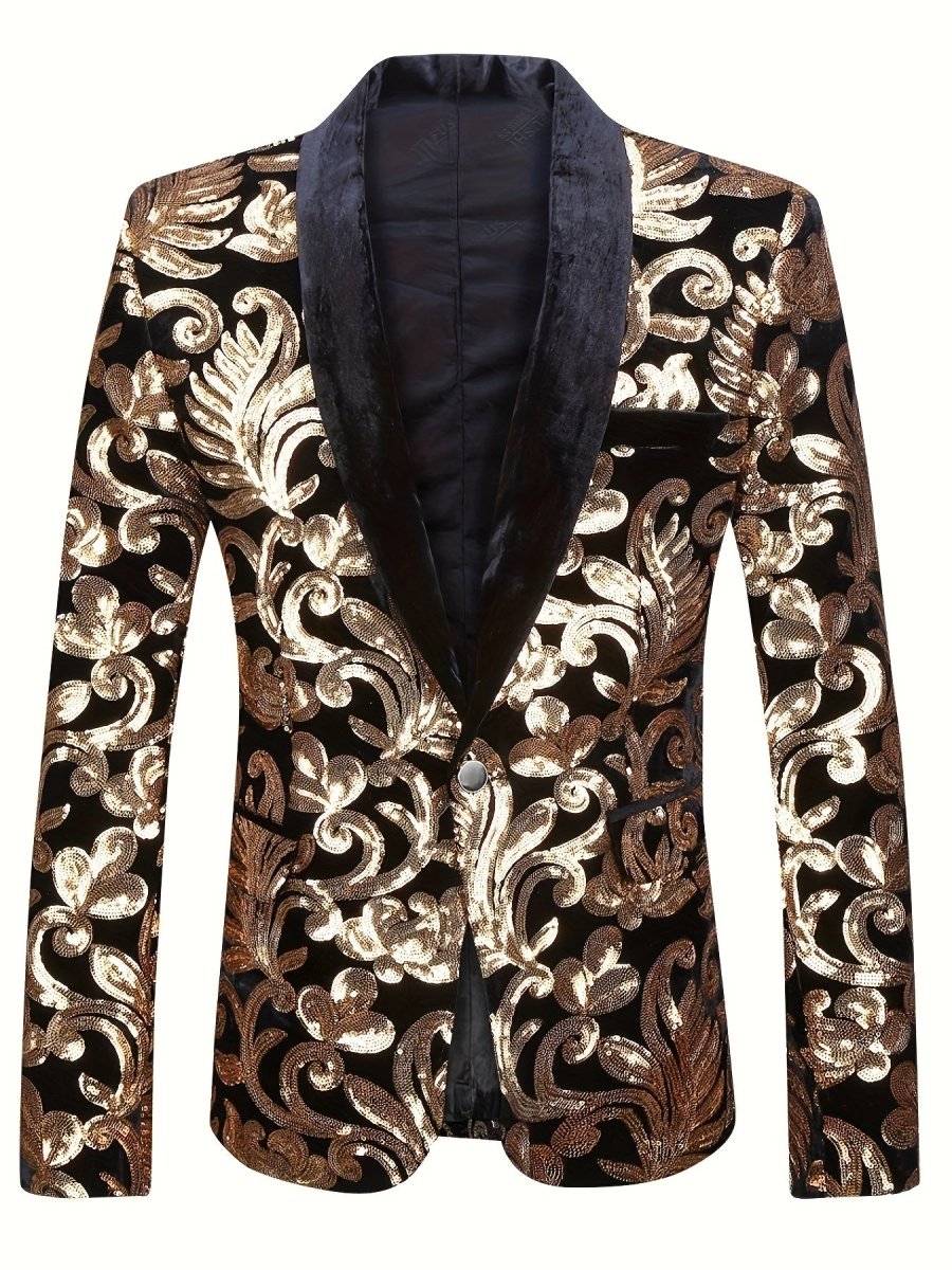 SHOWLU FASHION velvet shawl collar blazer with floral print, long sleeves, tailored fit, perfect for spring and summer occasions.