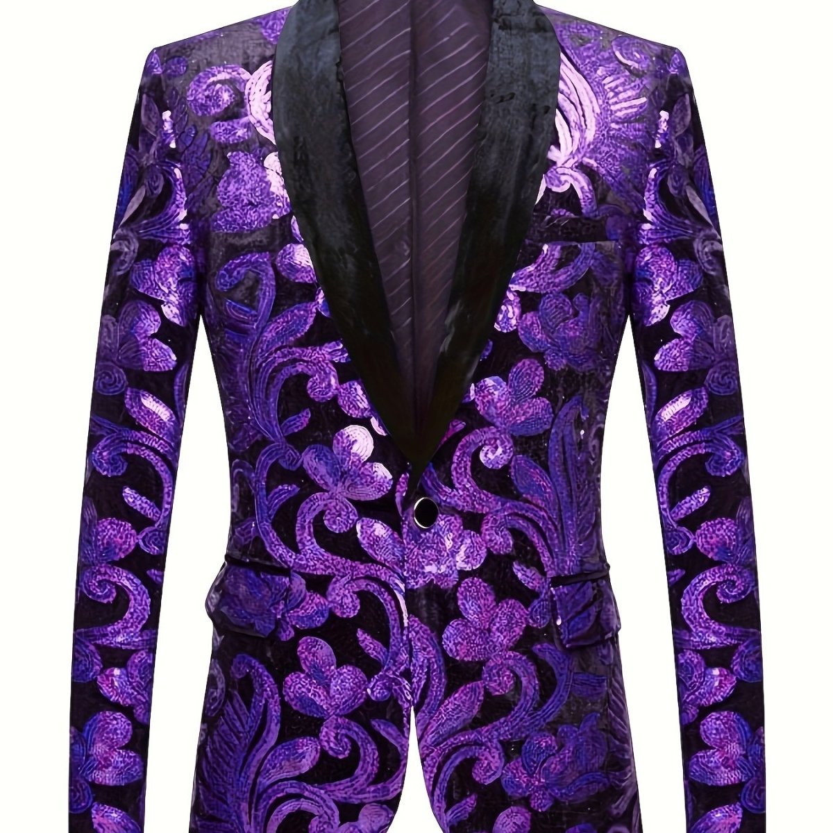 SHOWLU FASHION Velvet Shawl Collar Blazer with floral print, long sleeves, regular fit, suitable for spring, summer, and fall events.