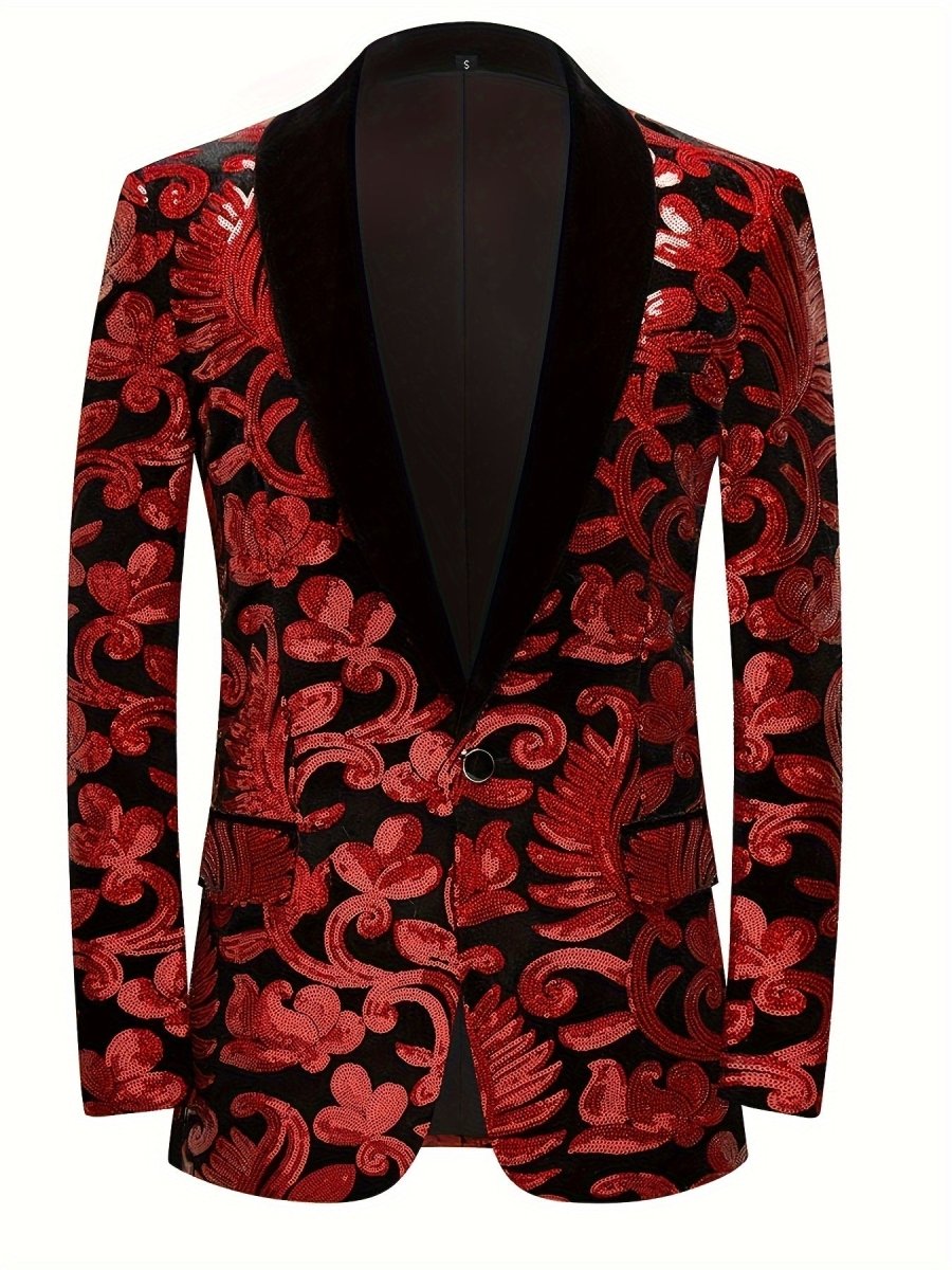 SHOWLU FASHION velvet blazer with floral print, shawl collar, long sleeves, regular fit, suitable for spring, summer, and fall events.