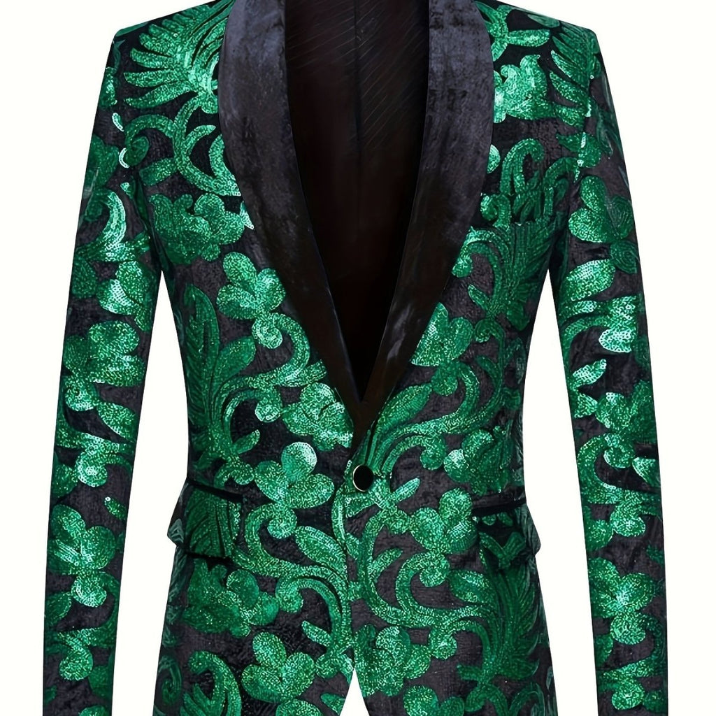 SHOWLU FASHION velvet floral print blazer with shawl collar, long sleeves, regular fit, perfect for spring, summer, fall parties.