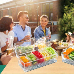 Versatile 5 - Compartment Chilled Serving Tray With Lid, Perfect For Parties, Ice Cooled Sections For Fresh Fruit, Snacks, And Salads - SHOWLU FASHION STORE