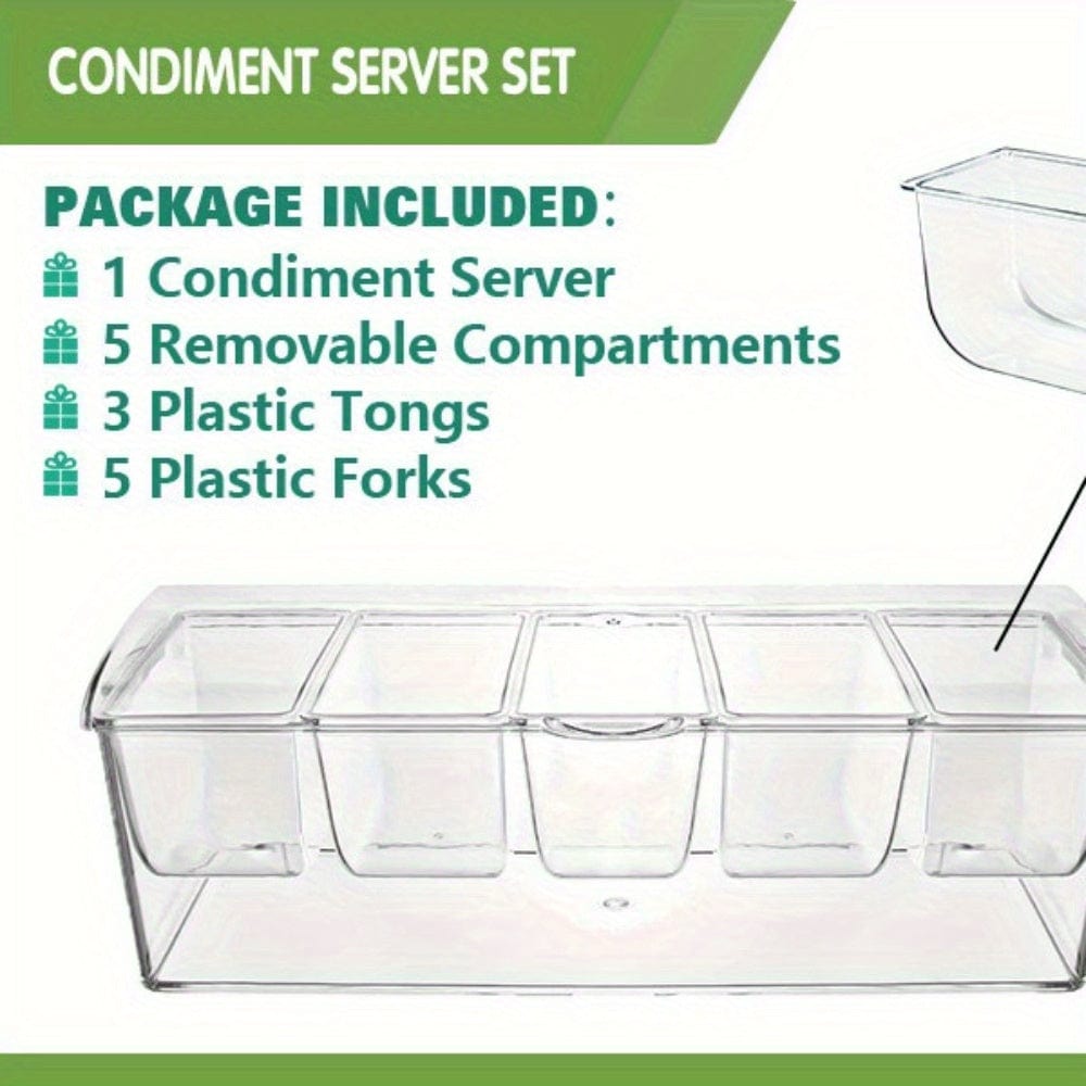 Showlu 5-compartment chilled serving tray with lid, featuring ice-cooled sections for fresh fruit, salads, and snacks.