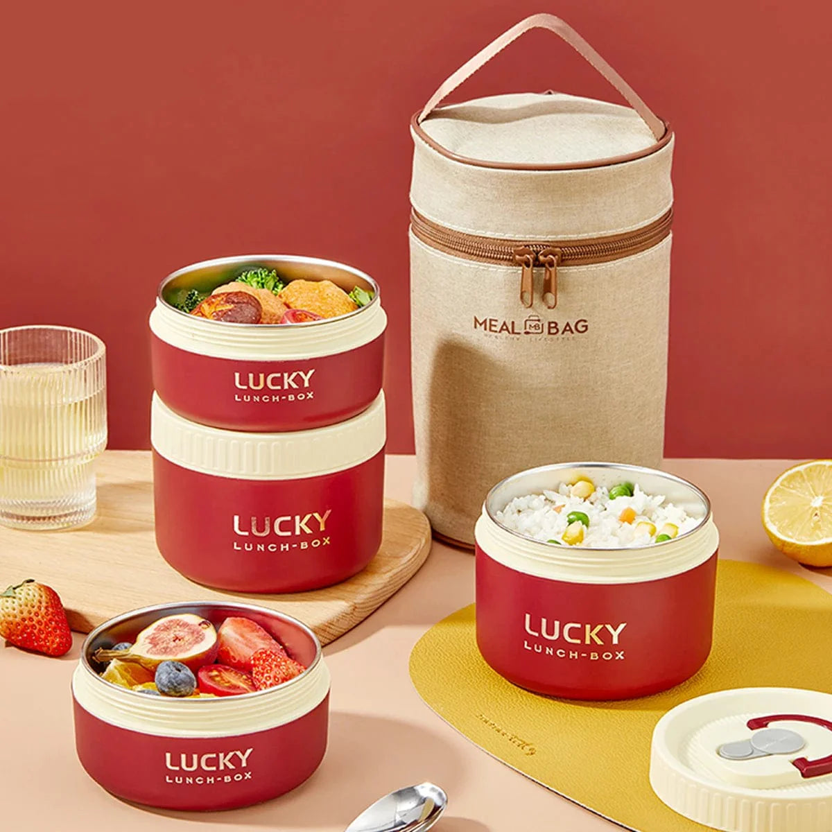 Showlu Fashion Store WORTHBUY thermal lunch box in stainless steel with leak-proof design, ideal for hot or cold meals on the go.