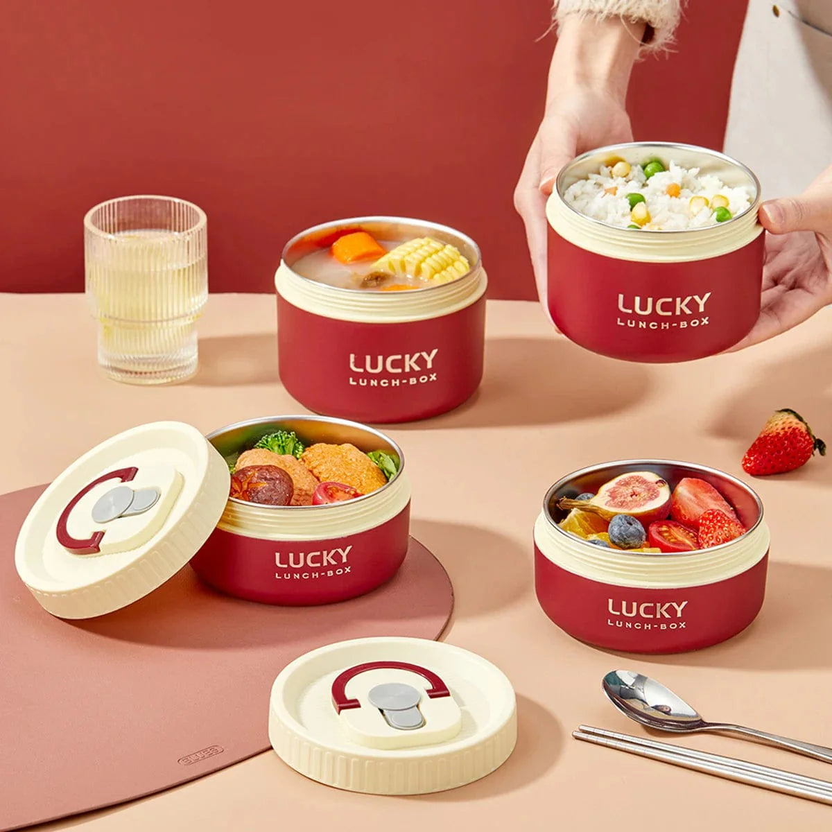 Showlu Fashion Store WORTHBUY stainless steel thermal lunch box with leak-proof design, ideal for hot or cold meals on the go.