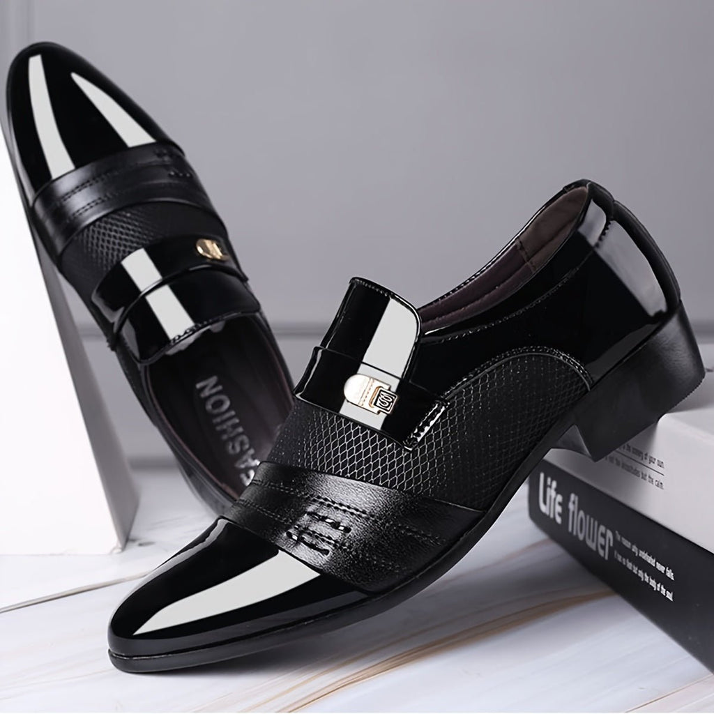 SHOWLU men's pointed toe slip-on casual shoes in microfiber leather, suitable for business and formal occasions.