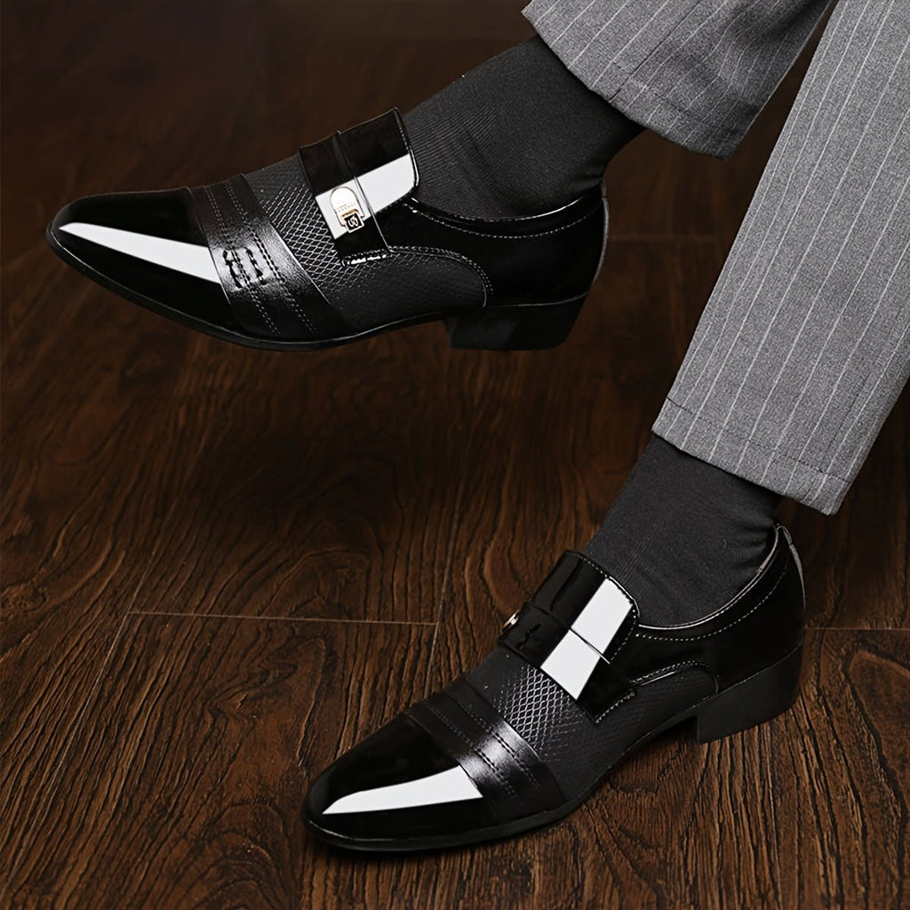 Men's SHOWLU pointed toe slip-on casual shoes in microfiber leather, suitable for business or wedding attire.