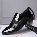 Men's SHOWLU pointed toe slip-on business casual shoes in microfiber leather, suitable for work or weddings.