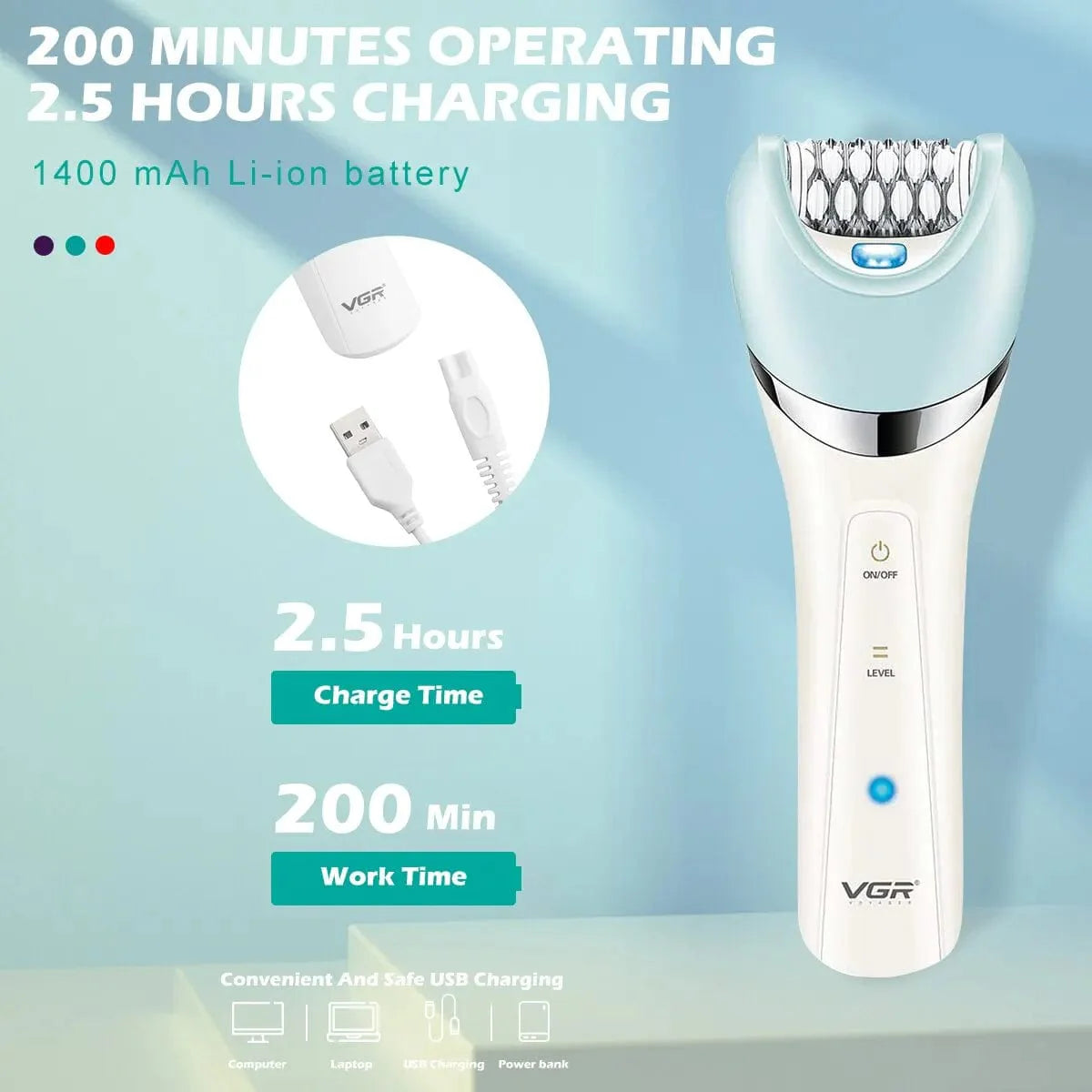 VGR V-703 5-in-1 women's epilator kit with shaver and body trimmer, including attachments for facial, leg, bikini, and body hair removal.