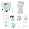 VGR V-703 5-in-1 women's epilator kit with shaver, body trimmer, facial cleaner, and massage attachments for smooth skin.